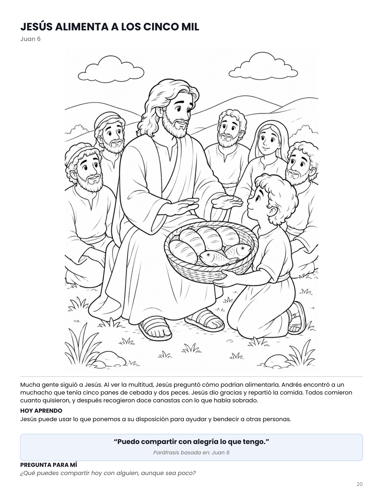 Página de Jesús alimenta a los cinco mil